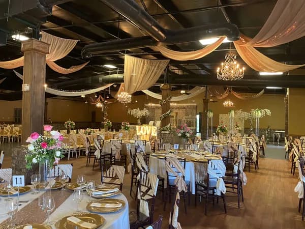 Blush and ivory wedding reception hall gallery La Hacienda Gainesville GA